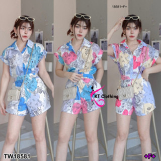 B18581 set 2 ชิ้น เสื้อแขนเบิ้ล พิมพ์ลาย + กางเกงขาสั้น พิมพ์ลาย Set of 2 pieces. Printed sleeveless shirt + printed sho