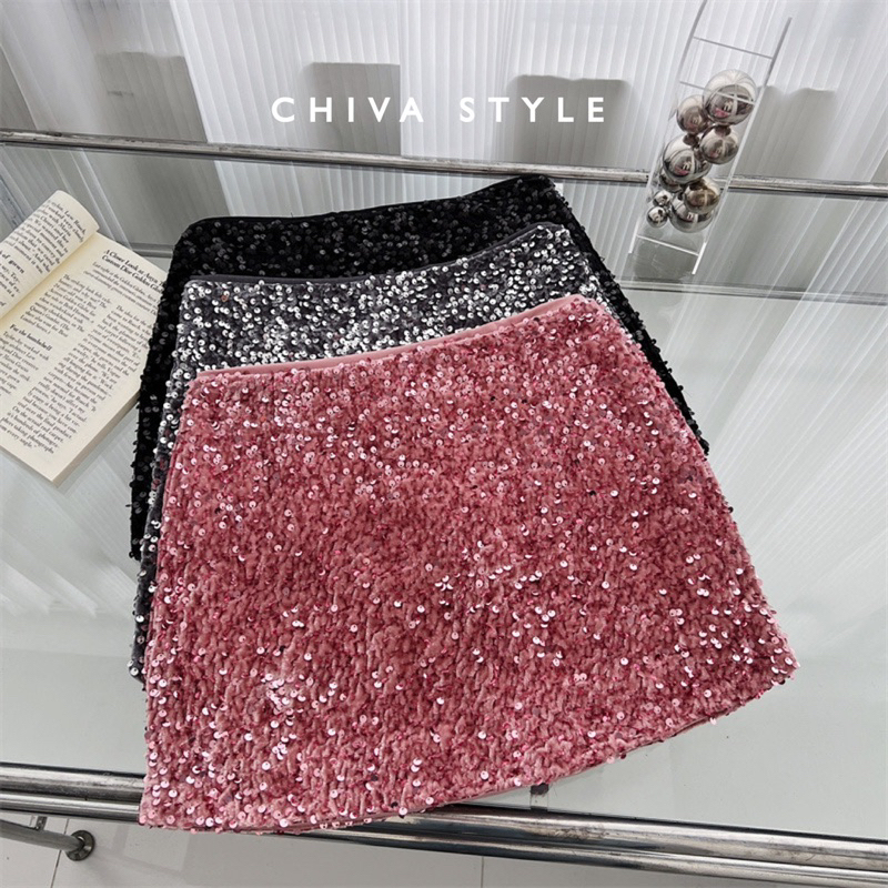 พร้อมส่ง-glitter-mini-skirt-กระโปรงกลิตเตอร์-ทรงเอ