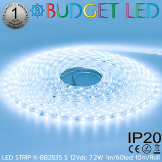 LED STRIP, K-BB2835-S-60-10000K DC-12V 7.2W/1M 60LED/1M IP20 Zig-Zag ยี่ห้อ BUDGET LED 10M/Roll  (ราคา/10เมตร)