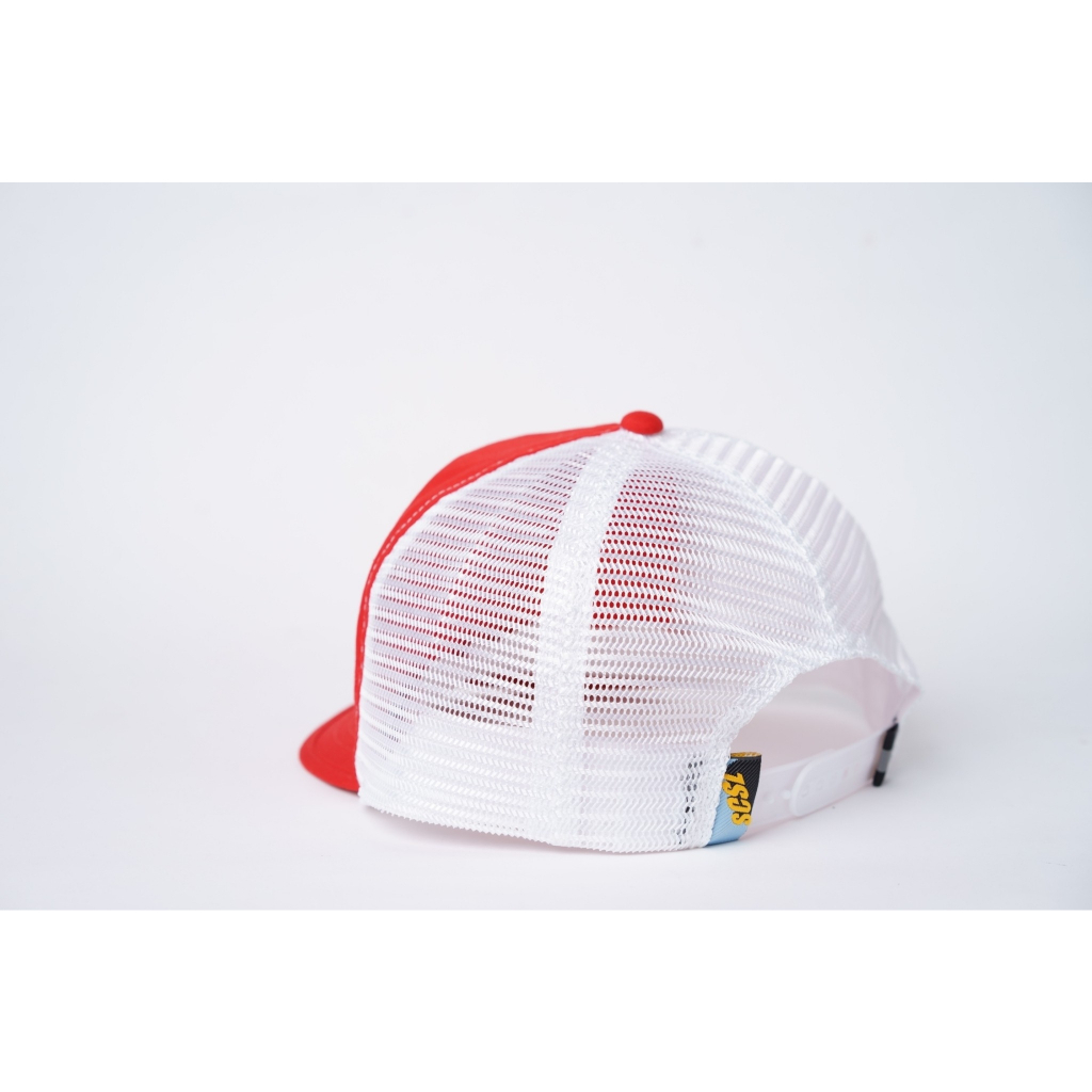 secret-sealing-bag-scsl-short-brim-trucker-cap-red-white-หมวกตาข่ายสะท้อนแสง