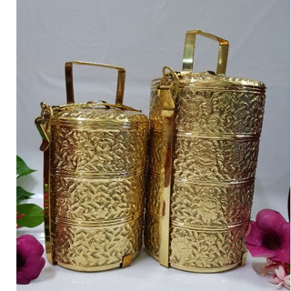 Brass byfa ปิ่นโต ตอกลาย ดอกไม้ ขนาด 3และ4 ชั้น