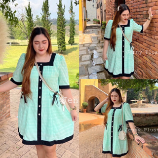 Mint green Dress 💚👩🏻‍🦰  เดรสเขียวสิ้นส์ สีสดใส ผ้านำเข้าเกรดดี ดีเทลตัดขอบดำสาวอวบ