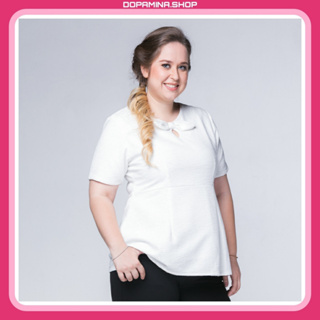 DOPAMINA เสื้อผ้าสาวอวบ เสื้อผ้าแฟชั่น สีขาว [L-3XL] รอบอก 38-44 นิ้ว [DPM-005 Beauty ribbon blouse]