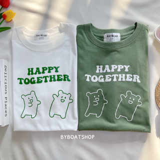 (📍ใส่โค้ด RJGLGX2 ลด 25%) เสื้อยืดโอเวอร์ไซส์ สกรีนลาย Happy together 🧸🌲 (ผ้าคอตตอน)
