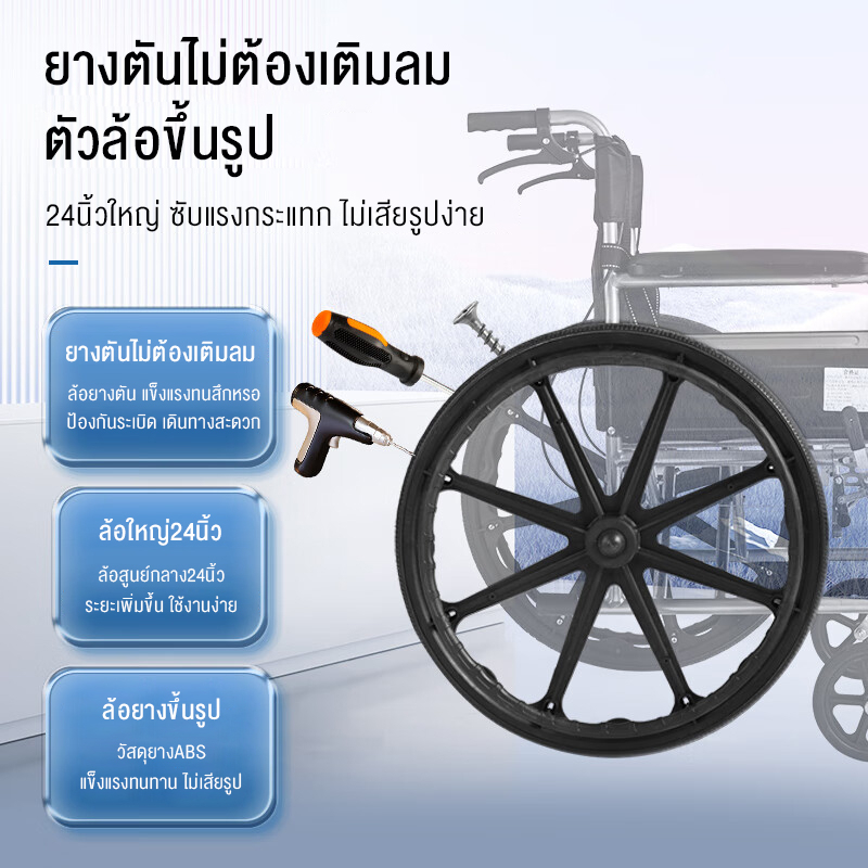 HIMIWAY รถเข็นผู้ป่วย wheelchair พับได้น้ำหนักเบาท่อเหล็กหนาสกู๊ตเตอร์ผู้สูงอายุรถเข็นแบบพกพา วีลแชร์พับได้