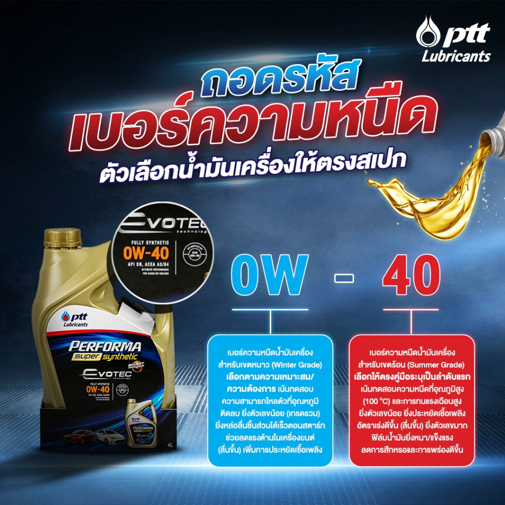 น้ำมันเครื่อง-ปตท-ptt-performa-synthetic-4l-5w30-5w40-5w50-สังเคราะห์-100-ที่คุ้มค่าที่สุด