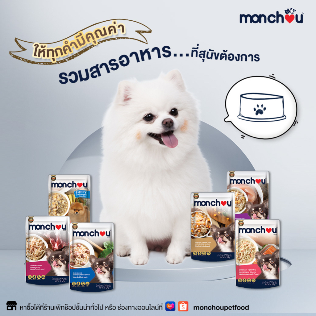 monchou-70g-อาหารเปียกหมาแบบซอง-7-รสชาติในน้ำเกรวี่