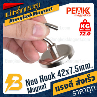 ตะขอแม่เหล็กแรงสูง 42x7.5mm Neodymium Magnet Hook แม่เหล็กตะขอ PEAK Magnetics แรงดึงดูดสูง BK2834