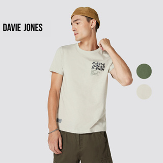 DAVIE JONES เสื้อยืดสีพื้น คอกลม ผ้าคอตตอน สีครีม สีเขียว Basic T-Shirt in cream green  gray black  BA0005CR GR G2 BK