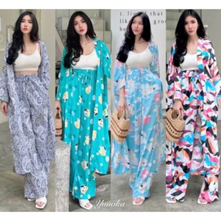 ชุดเซต 2 ชิ้นคะไม่มีบรานะคะงานสวยแมทได้หลายลุคเลยนะคะ 2 ชิ้นคุ้มสุดๆ กางเกงเอวยางยืดมีกระเป๋าล้วงข้าง เสื้อคลุมยาวกิโมโน