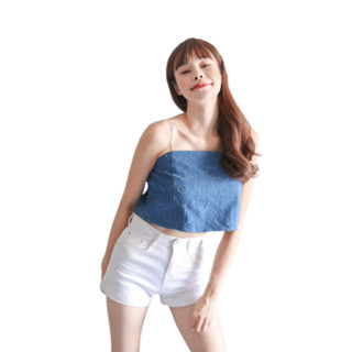 ❤️ Diiz’s ❤️ JEANS TOP เสื้อสายเดี่ยว ผ้ายีนส์ แต่งสะกิดดอกไม้