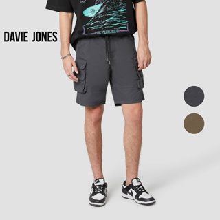 DAVIE JONES กางเกงขาสั้น ผู้ชาย เอวยางยืด สีเทา สีน้ำตาล Elasticated Shorts in grey brown SH0027GY BR