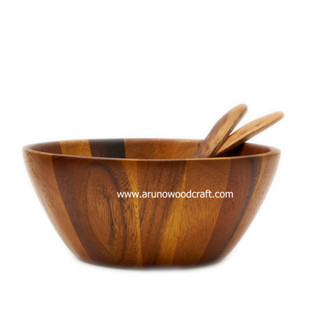 ชามคลุกสลัดไม้จามจุรี DIA 12" x H 5" + FS l ACACIA WOOD SALAD SERVER SET DIA 12" x H 5" +FS