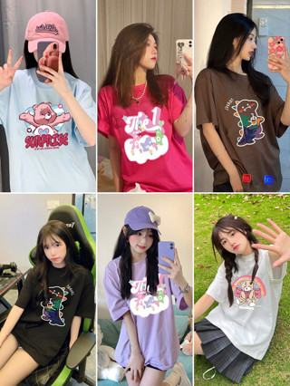 ส่งจากไทย😁PBTB029😁เสื้อยืดลายการ์ตูนคอกลมแขนสั้นผู้หญิง oversize เสื้อนักเรียนสวมหัวสุดน่ารักแฟชั่นเกาหลีลำลอง