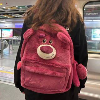 กระเป๋าเป้สะพายหลังหมีสตรอเบอรี่น่ารัก Disney Japanese ins Plush กระเป๋านักเรียนความจุขนาดใหญ่สำหรับนักเรียนมัธยมต้นและมัธยมปลาย