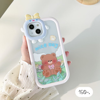 เคสใส เคสใสลายการ์ตูน 🐻กล้องติดโบว์ขอบขาวลายหมี Nice day