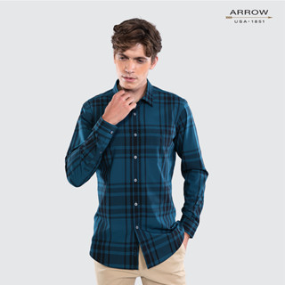 ARROW Bamboo SHIRT -สัมผัสนุ่ม สวมใส่สบาย ระบายอากาศดี - เสื้อเชิ้ตทำงานแขนยาว ลายตาราง สีเขียว ทรง SLIM FIT รหัสMACS108S3BSGR