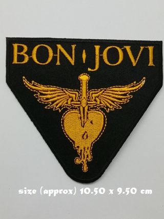 Bon Jovi ตัวรีดติดเสื้อ หมวก กระเป๋า แจ๊คเก็ตยีนส์ Hipster Embroidered Iron on Patch  DIY