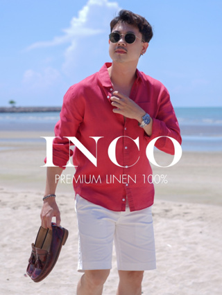 INCO เสื้อลินิน เสื้อเชิ้ตแขนยาว คอปก สำหรับผู้ชาย ผ้าลินิน100%