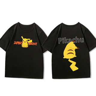 Pokemon Pikachu และ Farfetchd อนิเมะเสื้อยืดผ้าฝ้ายแขนสั้นพิมพ์ลาย Unisex