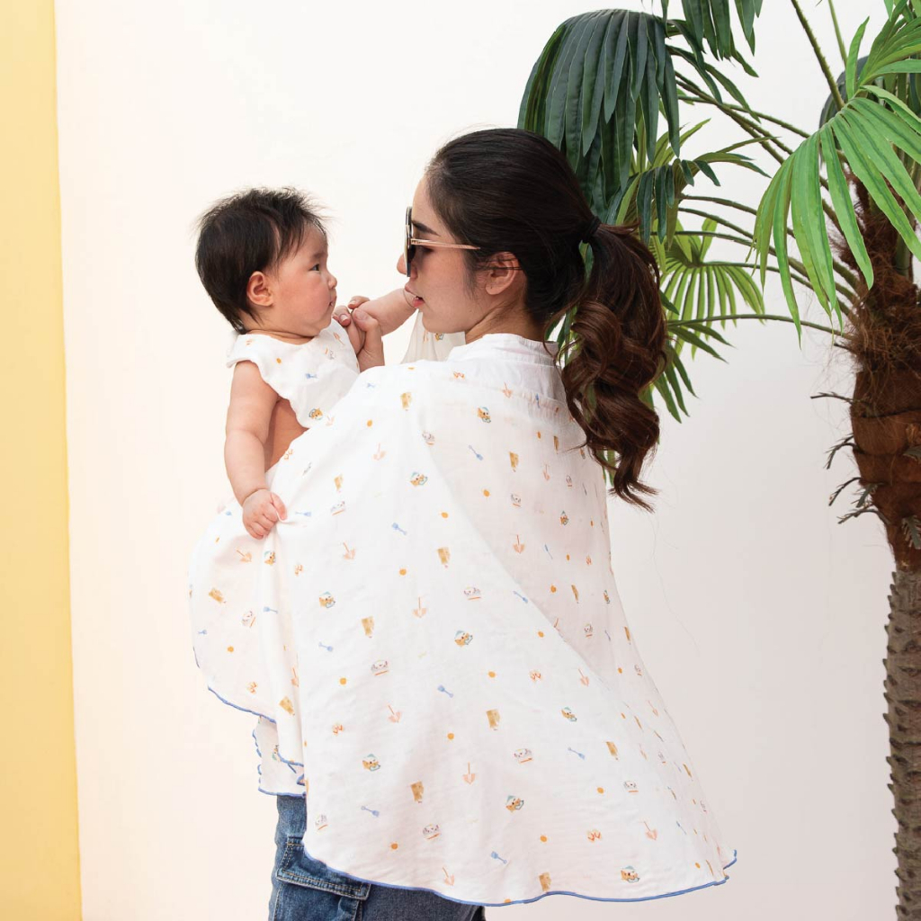 Smiley Sunshine Muslin Poncho-Blue main image 1