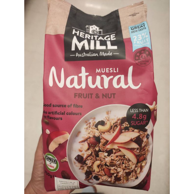 Heritage Mill Fruit&Nut Museli 750g.อาหารเช้าข้าวโอ๊ต ผสม ลูกเกด องุ่น