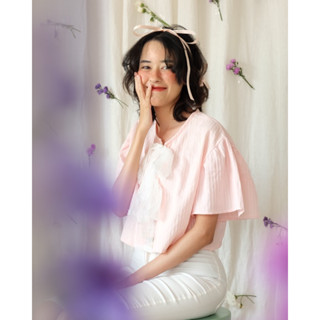 เสื้อครอป Primrose 🌸~ผ้าคอตตอนทอ สี Pink