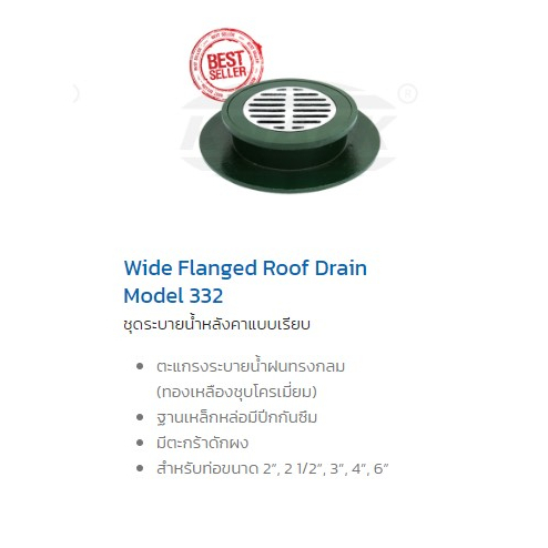 knack-332-roof-drain-ชุดระบายน้ำ-หลังคา-แบบเรียบ-เหล็กหล่อ-ตะแกรงน้ำทิ้ง-2-2-5-3-4-wide-flanged-roof-drain