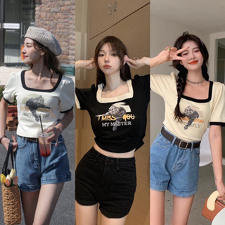 เสื้อครอปไหมพรมสกรีนแมวน่ารักๆ