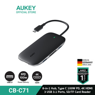 AUKEY CB-C71 ฮับ ยูเอสบี 8 in 1 USB C Hub with Ethernet Port, 4K USB C to HDMI Black รุ่น  CB-C71