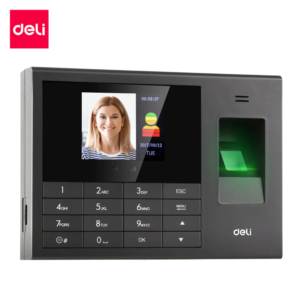 Deli รุ่น E3765 เครื่องสแกนใบหน้าและลายนิ้วมือ เครื่องตอกบัตรลงเวลา ประสิทธิภาพสูง ใช้งานง่าย