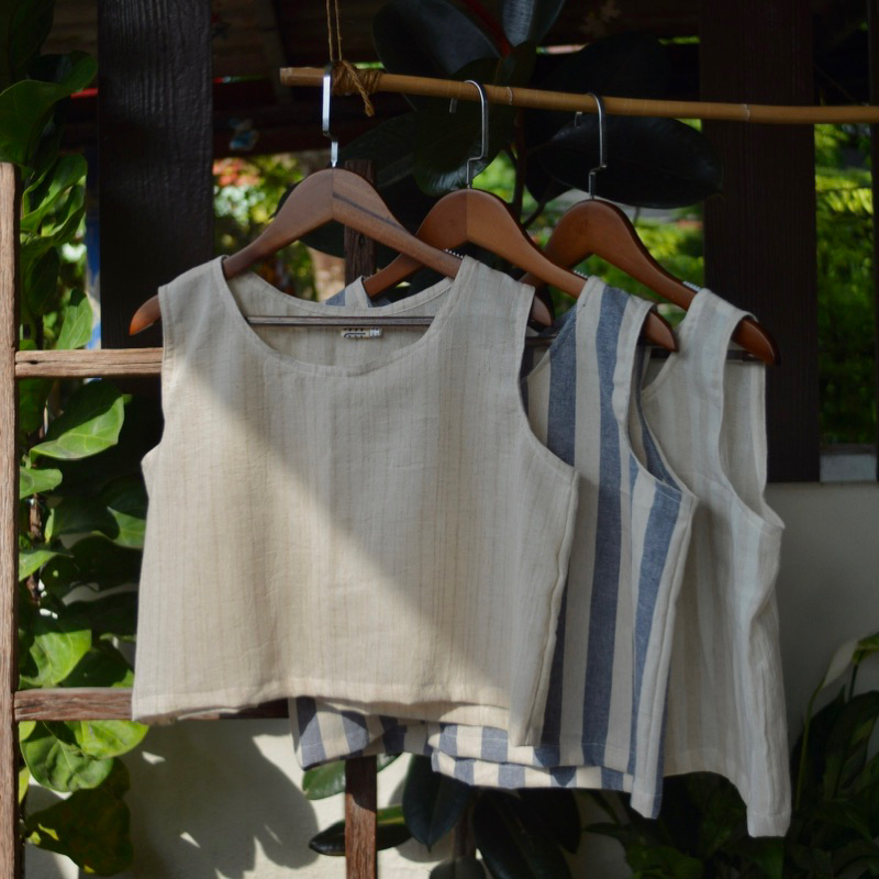 Linen Cotton เสื้อแขนกุดผ้าฝ้ายทอสลับลินิน เนื้อผ้าใส่สบาย ระบายอากาศ ...