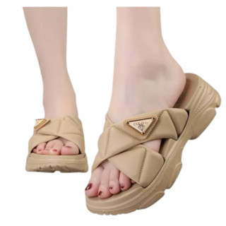 โปรโมชั่น : A009 รองเท้าแตะแบบสวมสายไขว้ พื้นหนา สีพื้นน่ารักสไตล์เกาหลี