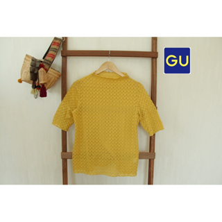 GU x Cotton x L สีเหลืองลายฉลุสวย อก 36-38 ยาว 24 • Code : 334(4)