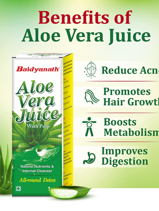 น้ำว่านหางจระเข้พร้อมเนื้อว่าน Aloe vera &amp; Grape juice 100% ขนาด 1000 มล. Baidyanath Aloe Vera juice with Pulp , 1000 ml