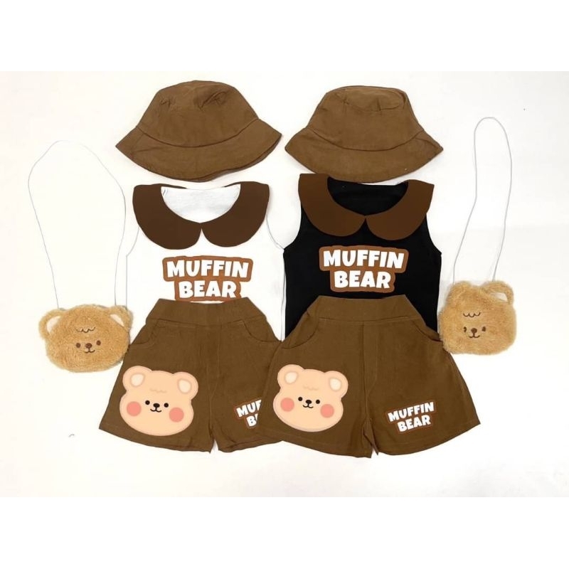 naa-jm-sug-bon-แฟชั่นเด็ก-ชุดเซ็ทเด็กน้องหมี-muffin-bear-สกรีนแน่นๆ-พร้อมของแถมสุดคุ้ม-หมวก-กระเป๋า-น่ารักมากๆ-เลย