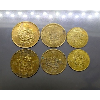 ชุด 6 เหรียญ เหรียญ 10 25 50 สตางค์ สต.สีทองเหลือง ร9 (อย่างละ 2 เหรียญ) สภาพผ่านใช้ ปี พ.ศ.2493 #ของสะสม