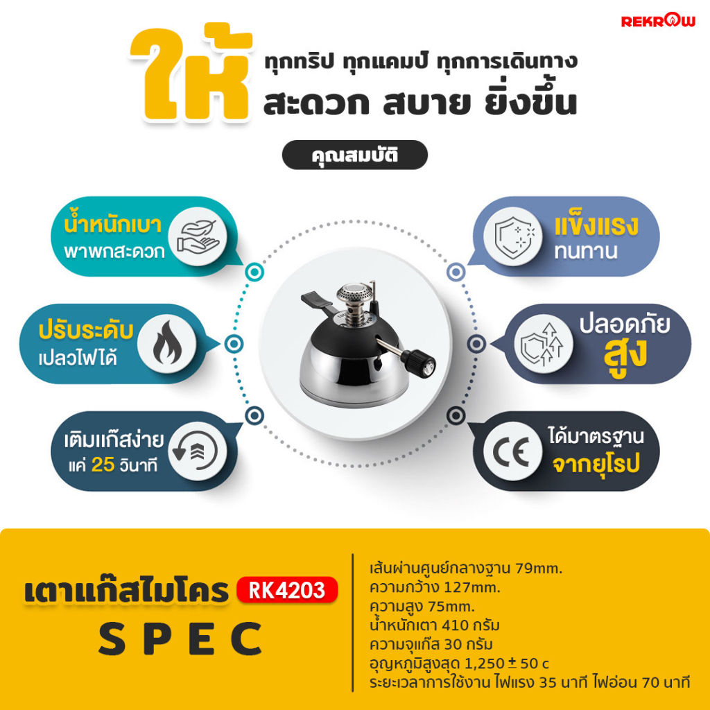 ภาพสินค้าRekrow เตาแก๊สไมโคร RK4203 Micro Burner จากร้าน asiagasmatic บน Shopee ภาพที่ 3