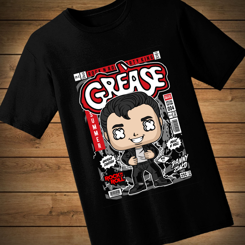 041-เสื้อยืดลายการ์ตูน-grease-เสื้อยืดสีดำ-เสื้อใส่เล่น-เสื้อยืด-เสื้อคอกลม-ใส่สบาย-เสื้อสกรีน-เสื้อสั่งทำ-เสื้อยืดแขน