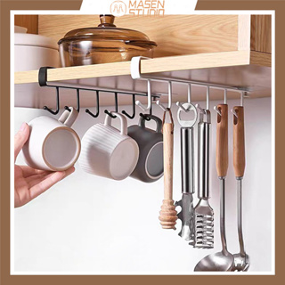 ตะขอเหล็กแขวนของสำหรับติดเพดานห้องครัว ที่แขวนถ้วยหรือของใช้อเนกประสงค์   ตะขอแขวนของ ที่แขวนของแบบเสียบ แขวนของ 6 อัน ใช้งานง่าย ตะขอเหล็กอเนกประสงค์