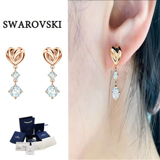ของแท้ 100% Swarovski ต่างหูจี้ Swarovski แท้ Lifelong Heart drop-shaped earrings ประณีต โรแมนติก ต่างหูของผู้หญิง
