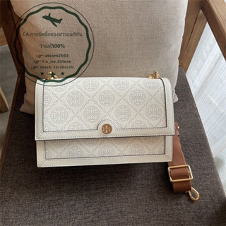 F.A ว่าแท้100% TORY BURCH T MONOGRAM PERFORATED SHOULDER BAG กระเป๋าออร์แกน กระเป๋าสะพายข้างผู้หญิง 86611