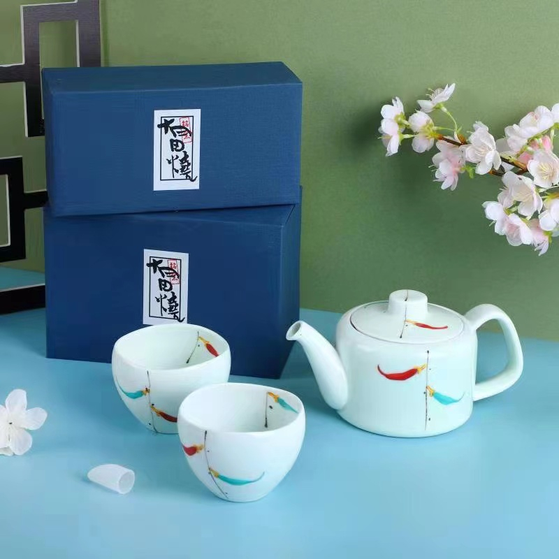 Japanese Youtianshao handpainted chilli Blue and white porcelain teapot, teacup set, tea set