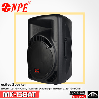NPE ตู้ลำโพงมีแอมป์ MK 15BAT BLUETOOTH  USB FM RECORD พร้อมไมค์ 2 ตัว มีแบตในตัวชาจได้ มีล้อลาก MK15BAT MK-15BAT MK12BAT