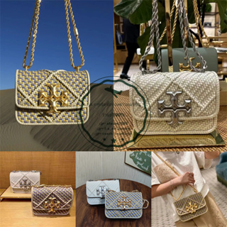 F.A ว่าแท้100% tory burch ELEANOR SMALL BAG The latest Hand-woven leather chain ladys shoulder bag  206 86868