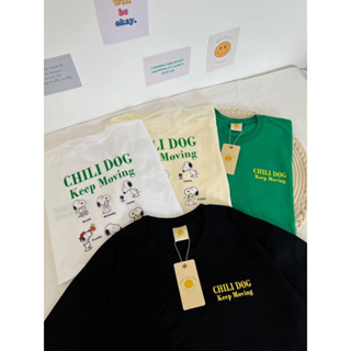 พร้อมส่ง✅เสื้อยืดโอเวอร์ไซส์ สกรีนหน้าหลัง * CHILI DOG Keep Moving*