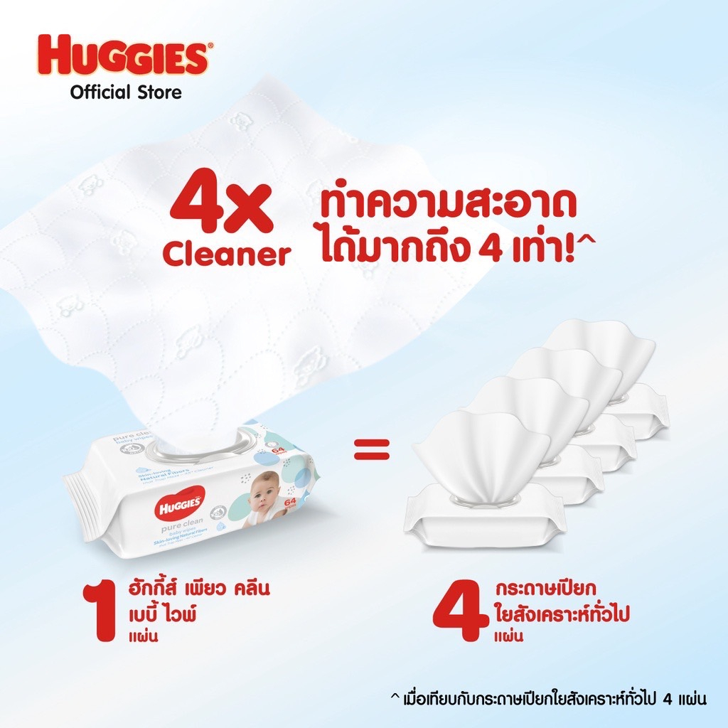 แพ็คสุดคุ้ม-2-2-ใหม่-huggies-pure-clean-baby-wipes-64แผ่น-x-4แพ็ค