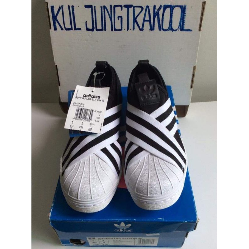 Adidas ORIGINALS Superstar Slip On Black White Sneaker AC8581 AC8582 Shopee Thailand