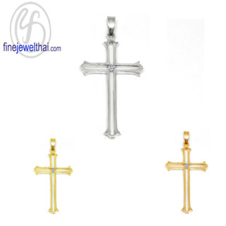 Finejewelthai-จี้เพชร-จี้ไม้กางเขน-จี้เงินแท้-เพชรCZ-Cross-Pendant-P1206cz00