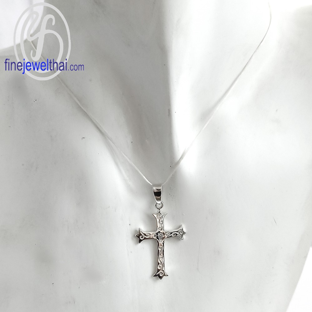 finejewelthai-จี้เพชร-จี้ไม้กางเขน-จี้เงิน-เพชรcz-cross-silver-pendant-p1207cz00